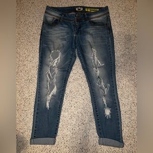 indigo rein, lowrise distressed jeans stretchy